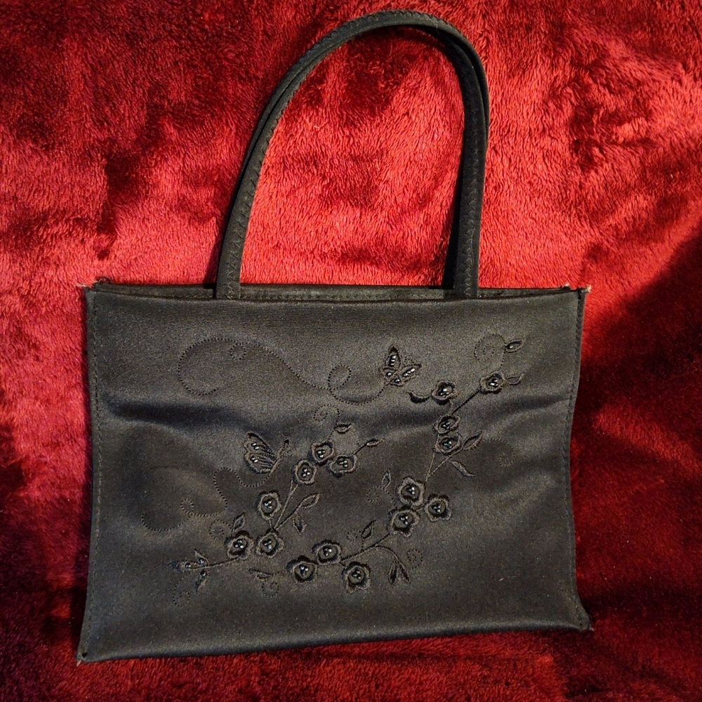 women's black handbag purse embroidered black